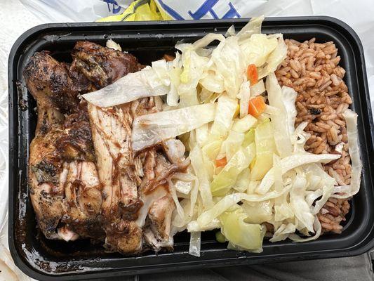 2 for 2 Double Up Platter w/ 2 Meats (Chicken & Ox Tail) & 2 Sides (Rice & Beans, Cabbage)