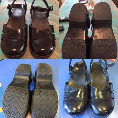 Bottom two photos are before, Top two photos are after. So happy with my newly revived shoes!