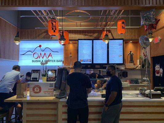 Small seating area on left.