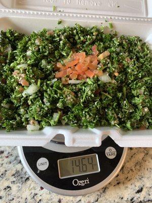 My medium Tabboli Salad for $8.99. So bummed that the prices have gone up and portions have gotten smaller. Very bland too.