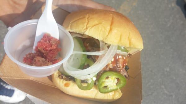 $9 brisket sandwich (don't mind the Piece of Velvet sample)