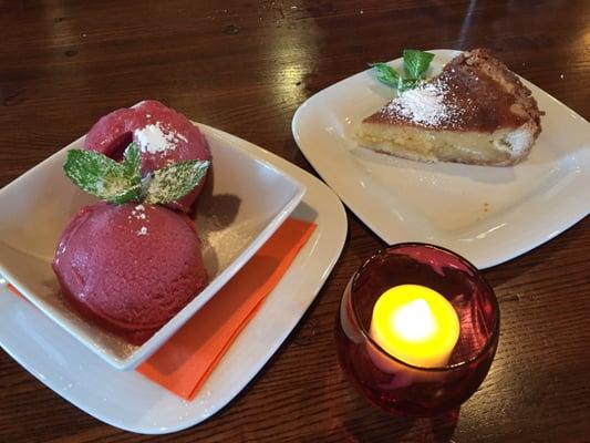 Salt lavender pie and four berry sorbet