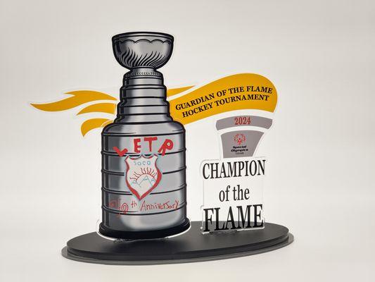 Custom acrylic trophies.