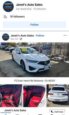 Los puedes encontrar en Facebook Janet's auto sales