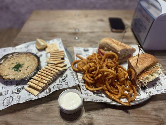 Crab dip and sandwich