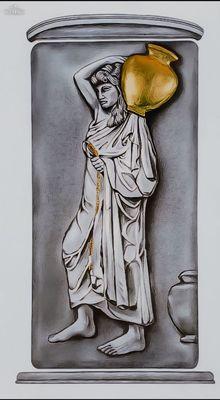 This Pencil Drawing is called "Eternal Burdens" and encorporates a 3D component using modeling clay, and then covered by 18K Gold Leaf.