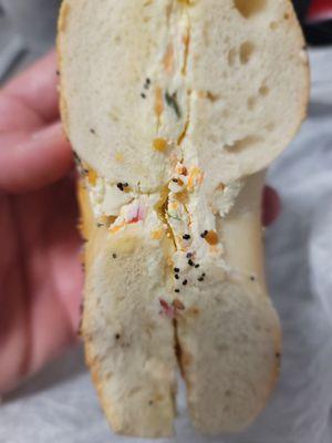 Everything bagel with veggie cream cheese-bagel was good, cream cheese okay.