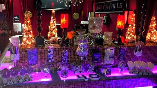 Rubyfalls candy table dislay done by the Event Planner at Rubyfalls