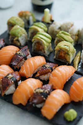 Sushi and Nigiri using the salmon from Tokyo Fish Market