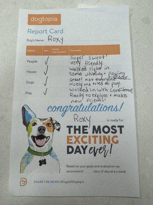 Roxy's report card