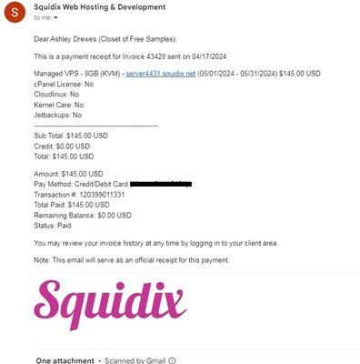 The 'payment receipt' where I did not authorize payment on April 26th despite it being due on May 1st