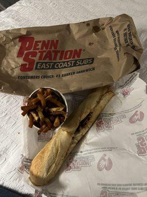Large cheesesteak (meat and cheese only) and small Fresh-Cut Fries