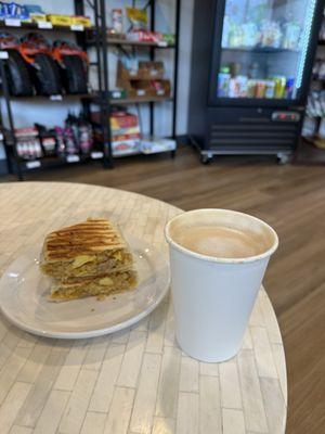 Breakfast burrito and latte