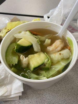 Won ton soup with chicken and shrimp in it on a cold day! So good!