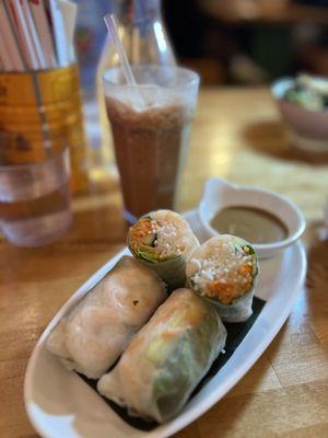 Vietnamese coffee and spring roll