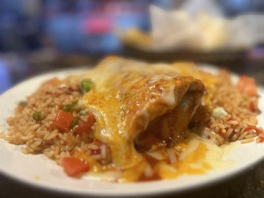 Burgerita with two sides of rice