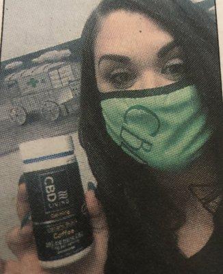 Owner Shawna Espinoza holding a jar of calming instant coffee ( picture from Tehachapi News) public domain