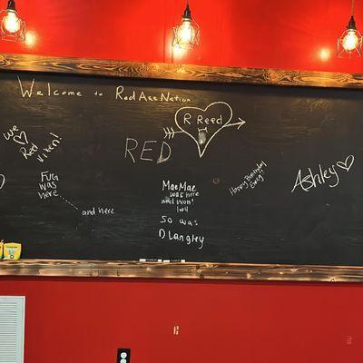 Chalk board at red axe nation