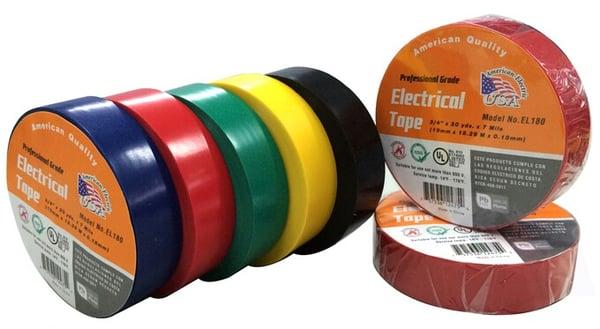 Electrical Tape (UL listed). American quality. Each roll size 3/4" X 20 Yards. 60 rolls/case. $25/case.