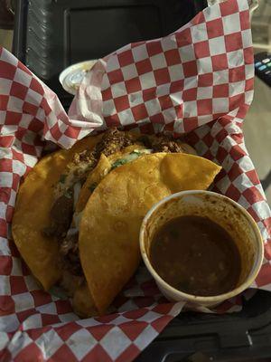 Birria tacos and consume