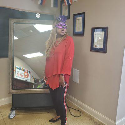 Teacher at the school using a prop she loved