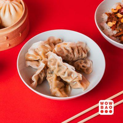Steamed Dumplings, your choice of green vegetable or ginger chicken!
