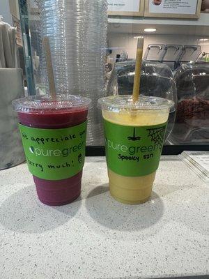 Pink Dragon and Tropical Breeze smoothies