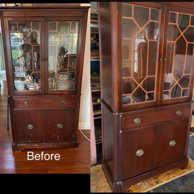 This China cabinet Duncan Phyfe before and after pics
Restored and Refurbished by Fallani's Restorations