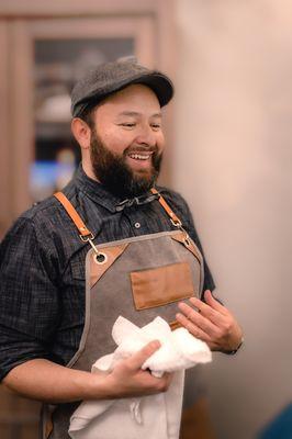 Jesse talking with a client