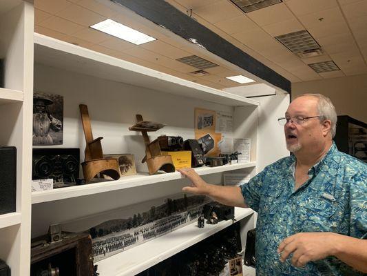 Scott giving us a tour of his amazing collection - these are early view finders