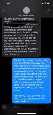 Correspondence with little creek counseling