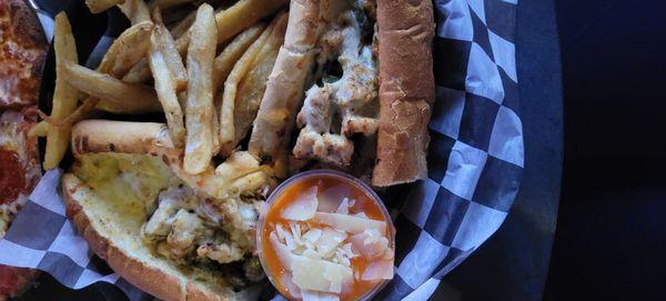Chicken philli with beer battered fries