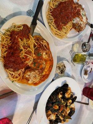 squid ink frutti di mare special, Eggplant Caparelli, Chicken Parmigiana