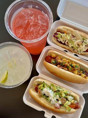 Gourmet hot dogs, cherry limeade, cucumber lime agua fresca