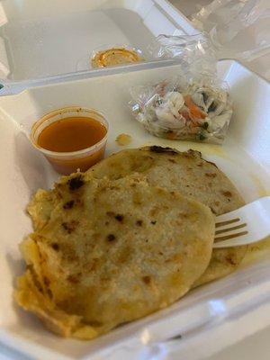 Pupusas, salsa, and slaw.  Delicious!