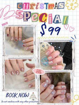 CHRISTMAS SPECIAL - NOW OPEN FOR BOOKINGS!
Our holiday-exclusive nail designs are only $99
