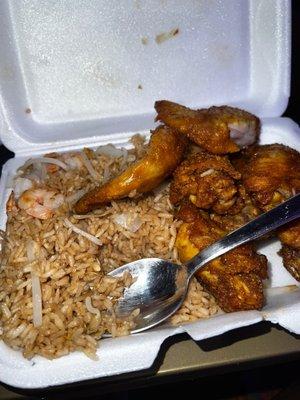 Fried chicken wings and Shrimp Fried Rice