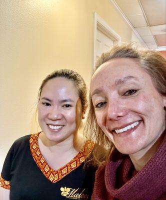 Massage therapist, Eye, and me after my PHENOMENAL one hour massage!!!!