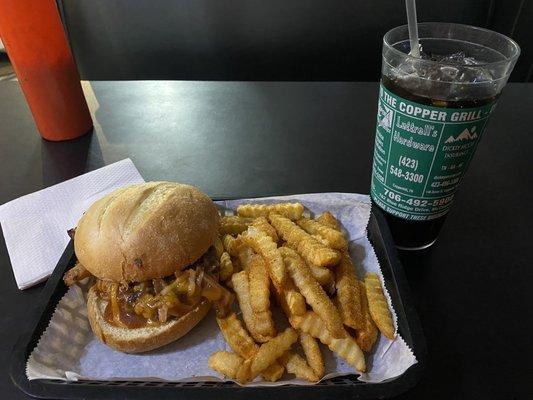 BBQ bacon burger and seasoned fries