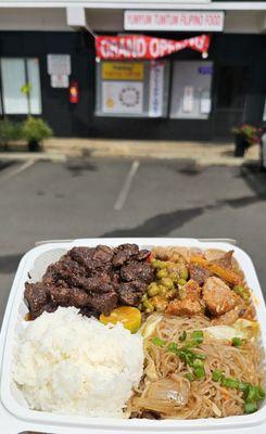 My 2 choice plate with rice and Pancit for starch.