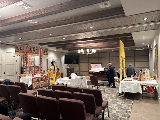 Buddhist ceremony in Golden Hill funeral chapel.