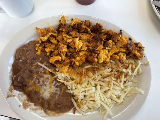 Chirzo and scrambled eggs with