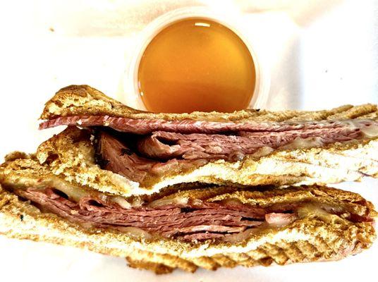 Roast Beef Melt with side of au jus - SUPER DELICIOUS!!!!!!! I asked for no onions or mayo and it was perfect!!