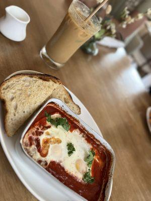 Shakshuka & iced latte