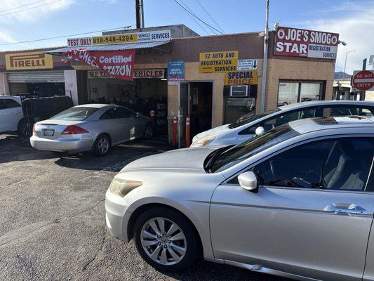 Front of shop and parking lot