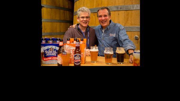 Sam Adam's Boston Beer Boston Beer Company founder Jim Koch on set tasting Sam Adams with Stream Production's Wayne Martin