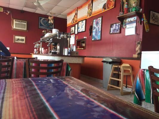 Behind the counter--no view of the kitchen though