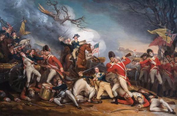 George Washington leads charge back into action on his horse Nelson at the Battle of Princeton.