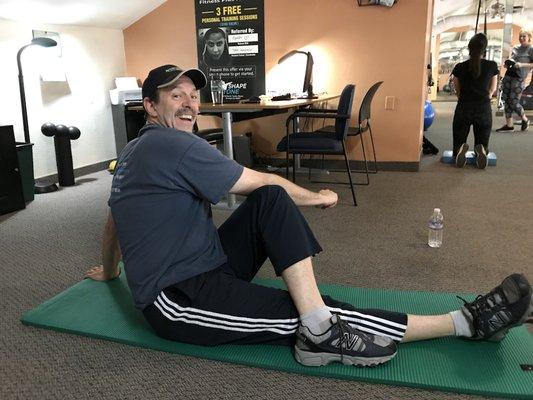 Dr. Lonky enjoying a little mid back and hip relaxation.