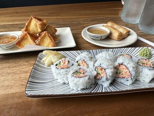 Spicy tuna roll and crab Rangoon